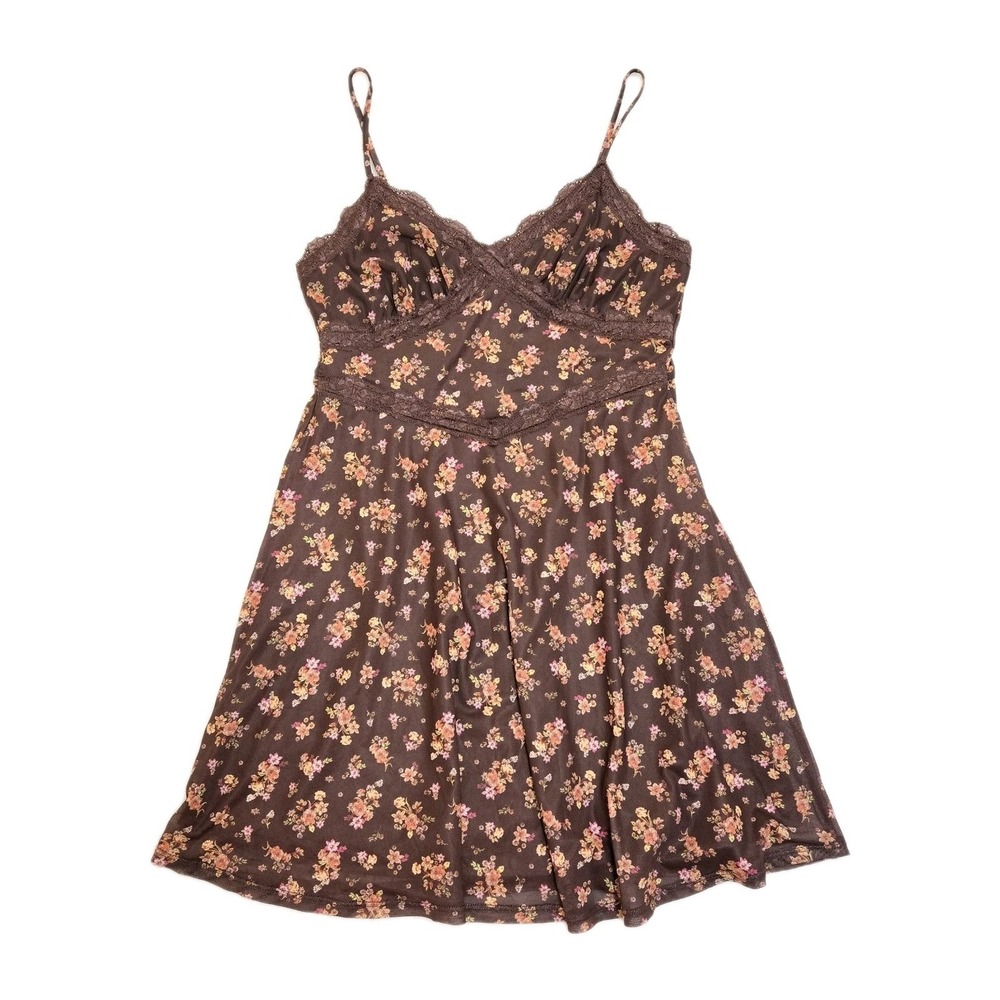 Stitch &‎ Pine Babydoll Dress Mesh Floral Brown Forrest Fairy M